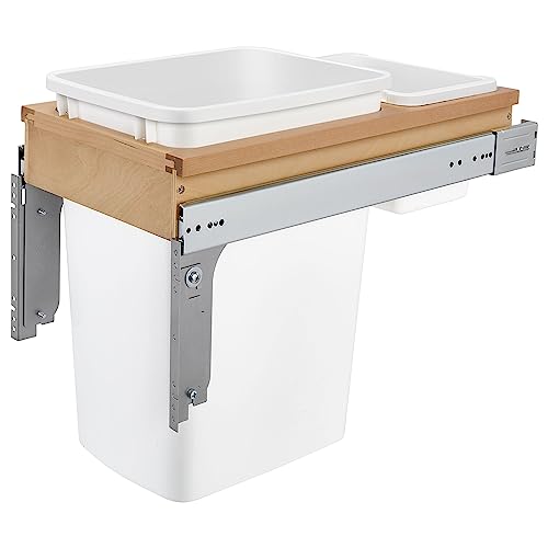 Rev-A-Shelf 35 Qt Top Mount Double Pullout Under Cabinet Kitchen Trash Cans for Base Cabinets, 150 Pound Rated Full-Extension Slides, Min Opening Width of 14.75", White, 4WCTM-18DM2-162