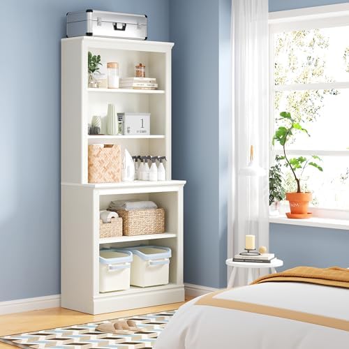 Bevfint 72" Tall Bookcase, White Large Floor Standing Bookshelf for Hallway | 5 Tier Shelves Open Storage Organizer with Anti Tipping Device, Book Case for Living Room Kitchen Home Office Bedroom