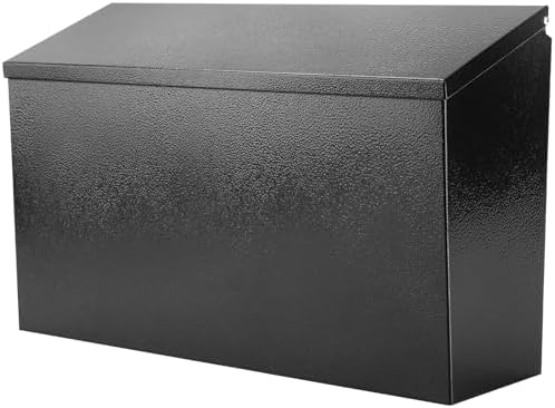 Locking Mailbox Wall Mount for Outside– Jssmst Mailboxes with Key Lock for Front Door Fence, Large Capacity Letter Box, 14.3 x 4.1 x 11.8 Inch, Black, SM-HPB911BN