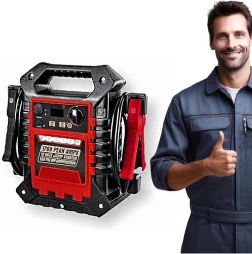 Fits Viking 1700 Peak Amp Portable Jump Starter & Power Pack with 150 PSI Air Compressor - High Cranking Amps, 2 AWG Cables