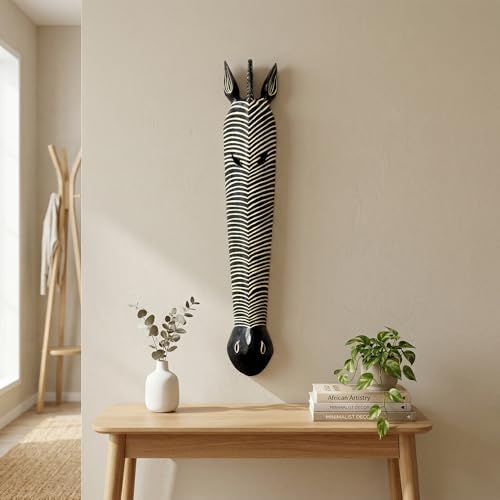 G6 Collection 39" Wooden Tribal African Zebra Wall Mask Plaque Hanging Hand Carved Home Decor Accent Art Unique Sculpture Wood Decoration Handmade