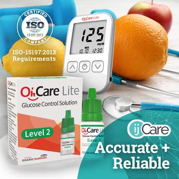 Oh’Care Lite Blood Sugar Test Kit – Blood Glucose Meter with Strips and Lancets, Lancing Device, Log