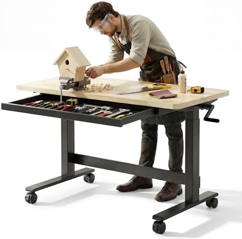FLEXISPOT Adjustable Height Workbench 47.2" x 23.6" Garage Work Table with Hand Crank