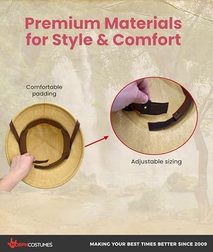 Morph Adult Safari British Pith Helmet - Sturdy, Adjustable Hat for Sun Protection - Ideal for Hiking, Gardening, Outdoor Adventures