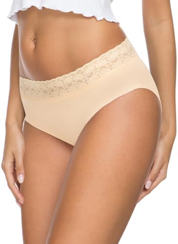 Wealurre Underwear Women Cotton Lace Waisted Bikini Panties 5-Pack