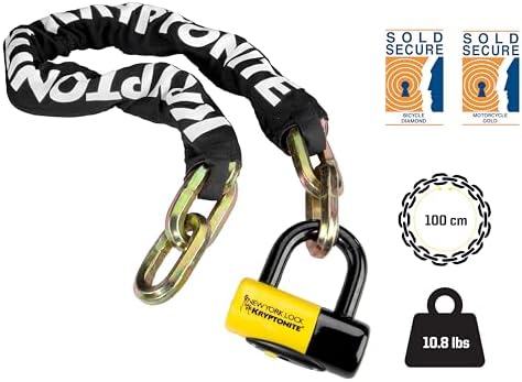 Kryptonite New York FAHGETTABOUDIT 1410 Bike Chain Lock, 3.28 Feet Long 14mm Steel Chain Heavy Duty Anti-Theft Bicycle Chain Lock with Keys