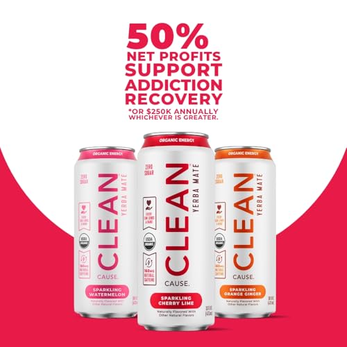 CLEAN Cause Zero Sugar Yerba Mate Organic Energy Orange Ginger, 12Pack 16oz