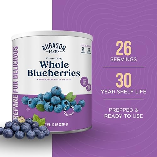 Augason Farms Freeze-Dried Whole Blueberries Can | Emergency Food Supply, 26 Servings, 30 Year Shelf Life, Great for Cooking, Baking, and Snacks