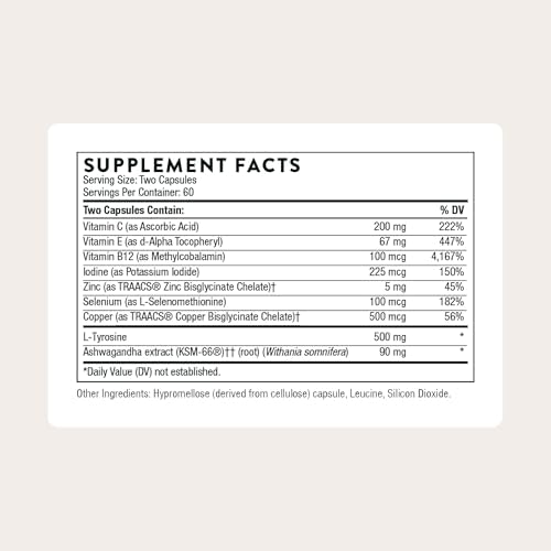 THORNE Thyroid Health Complex, Iodine, L-Tyrosine & Selenium, 120 Capsules | Supports Healthy Thyroid Function, Metabolism & Mental Clarity