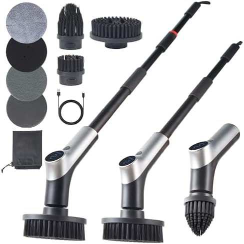 Electric Spin Scrubber IPX7 Waterproof Shower Scrubber with 7 Brush Heads | 2.5N·m Torque Power Scrubber for Bathroom Grout Tile Bathtub Cleaning