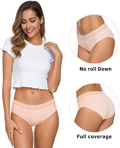 Wealurre Underwear Women Cotton Lace Waisted Bikini Panties 5-Pack