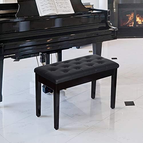HOMCOM Piano Bench with Faux Leather Padded Cushion, Chestnut Brown | Duet Piano Chair, Wooden Frame, Button Tufted Keyboard Bench