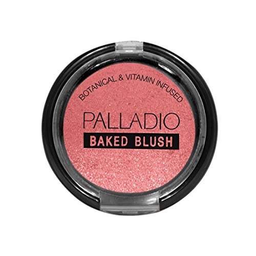 Palladio Baked Blush, Highly Pigmented Shimmery Formula, Easy to Blend and Highly Buildable, Apply Dry for a Natural Glow or Wet for a Dramatic Luminous Look, Long Lasting for All day Wear, Berry