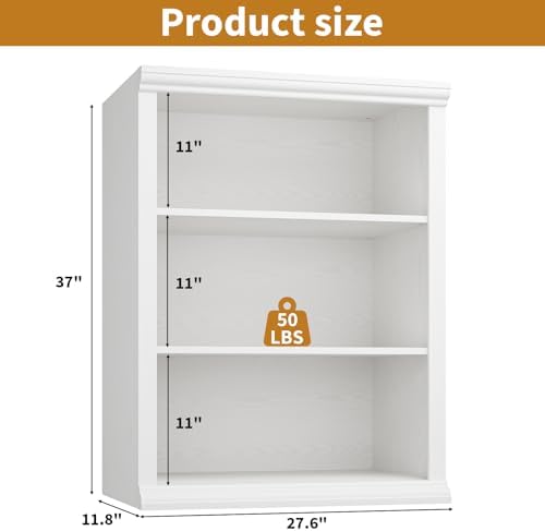 Rresyet 3 Tier Bookcase 27.6" W Bookshelf, White | Ample Vertical Storage Space, Modern Minimalist Home Design, For Home Office, Living Room, Bedroom