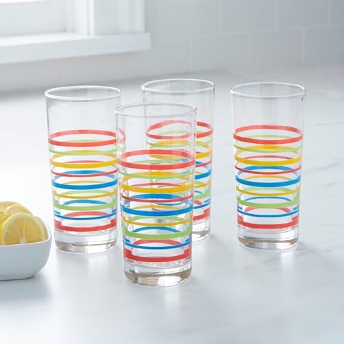 BrylaneHome 16 Piece Santa Fe Hand-Painted Striped Stoneware Dinnerware Set - Multi Stripe
