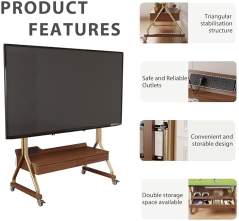 AnywaysWood TV Cart Rolling TV Stand with Wheels for Most 40-75" TVs up to 300lbs Height Adjustable, Tilting, Tall Heavy Duty TV Stand with 2 Drawers Power Strip, for Living Room