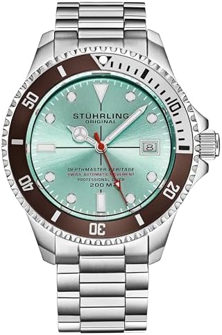 Stuhrling Original Mens Swiss Automatic Stainless Steel Professional DEPTHMASTER Dive Watch, 200 Meters Water Resistant