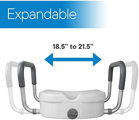 RMS Raised Toilet Seat - 5 Inch Elevated Riser with Adjustable Padded Arms