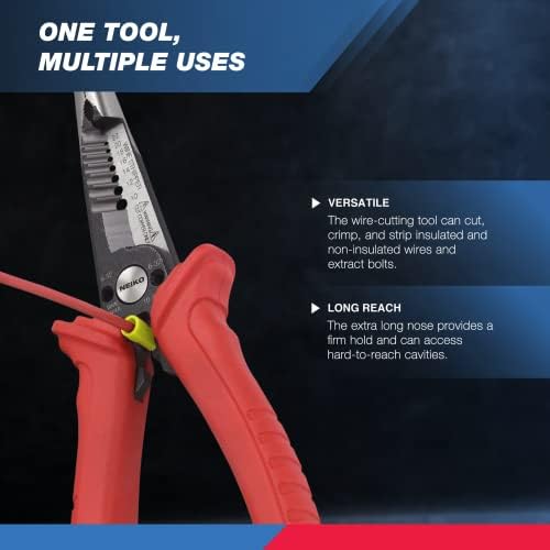 NEIKO 02037A Compact Wire Stripper | 4-in-1 Multi Purpose Electricians Pliers | Wire Crimper, Cutter and Gripper | 12-20 AWG Wire Service Tool | Crimps Insulated & Non-Insulated | Electrical Stripping