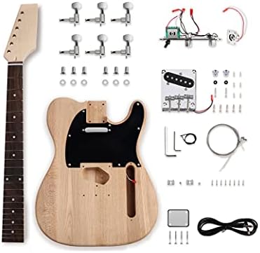 DIY Electric Guitar Kit Beginner Kit Right Handed with Ash Body | Hard Maple Neck, Rosewood Fretboard, Chrome Hardware, 6 String
