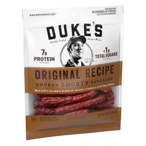 Duke's Pork Original Smoked Shorty Sausages, 7g Protein Per Serving, 4 oz. (Pack of 8)