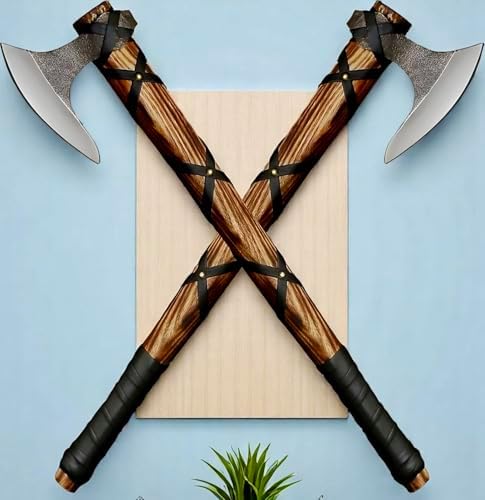 Poshland AX-7000 Custom Gift Forged Carbon Steel Viking Axe with Rose Wood Shaft, Viking Bearded Camping Axe