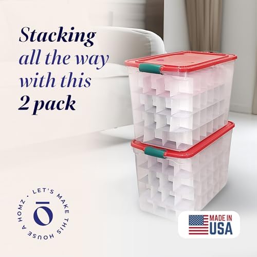 HOMZ Holiday Tote Plastic Storage Bin with Lid, 112 Qt, Clear/Red, 2 Pack