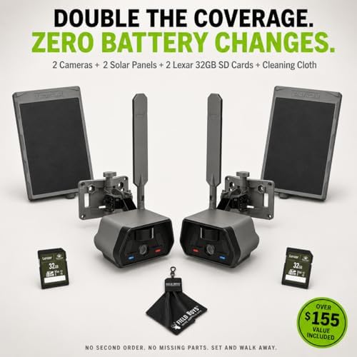 TACTACAM Defend Cellular Security Camera 2-Pack Bundle – 2 Solar Panels + 2 Lexar 32GB SD Cards – 4G LTE No WiFi Needed – Wireless Outdoor