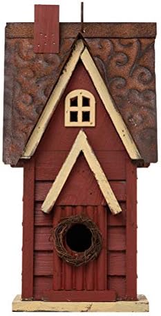 Glitzhome 12" H Green Hanging Distressed Solid Wood Garden Bird House Decorative Birdhouse