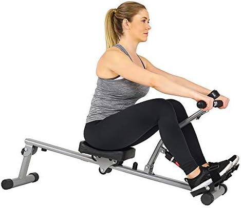 Sunny Health & Fitness Compact Hydraulic Rower with 12-Level Resistance | Full-Body Cardio, Joint-Friendly, Lightweight & Portable, Quiet & Smooth Ride, Easy-Assembly, Free SunnyFit App