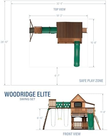 Backyard Discovery Woodridge Elite Cedar Wood Swing Set with Wave Slide, Clubhouse, Crawl Tunnel, Crow's Nest, Belt Swings, Trapeze, Rock Wall Ladder