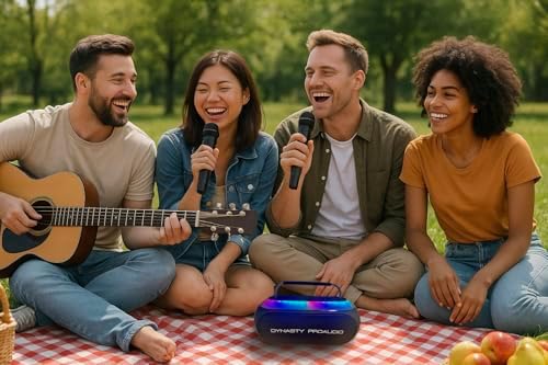 Dynasty ProAudio SB-230 Portable Bluetooth Speaker/Karaoke Machine with Two Wireless Microphones, Waterproof, Supports for USB, AUX, TF-Card