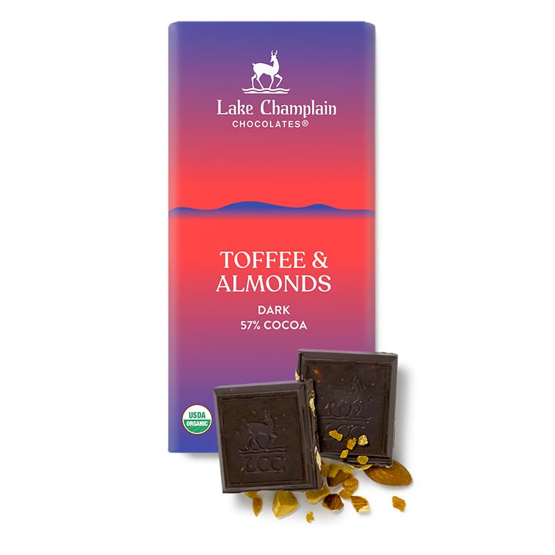 Lake Champlain Organic Dark Chocolate Almonds & Sea Salt Candy Bar, 3 Ounces (12 Pack)