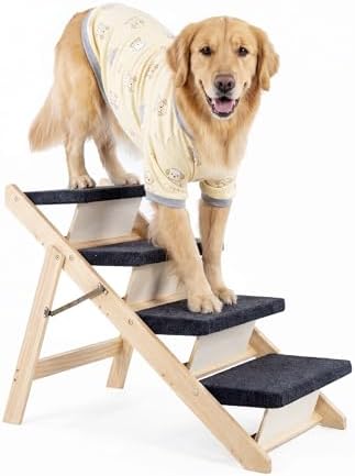 MEWANG Wood Pet Stairs & Ramp for Small/Medium Dogs & Cats, Aging Pets – 2-in-1 Foldable, Portable, Non-Slip Pet Ladder for Tall Beds, Couches