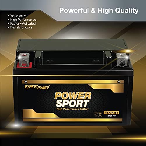 ExpertPower YTX7A-BS 12V 7Ah AGM Motorcycle Battery 180 CCA OEM Fit | SLA Powersports Batteries for 4 Wheeler, Dirt Bike, Scooter