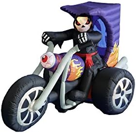 7 FT Long Halloween Inflatable Grim Reaper on Motorcycle | Lights, Outdoor Indoor, Blow Up Lighted Yard Decor, Lawn Inflatables