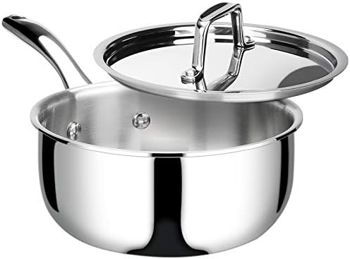Duxtop Tri-Ply Stainless Steel Saucepan with Lid, 3 Qt Induction Pot | Whole Clad Saucier Pan, Dishwasher and Oven Safe, Stay-Cool Handle
