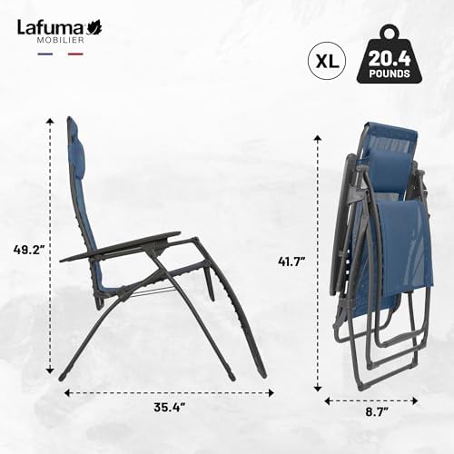 Lafuma Futura Series Patio and Poolside Zero Gravity Outdoor Lounge Recliner Chair with Adjustable and Removable Headrest, Moss Green