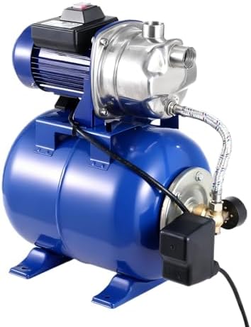 1HP Shallow Well Pump Tank Garden Water Pump Booster System, Pressurized Farm Irrigation, Automatic Water Booster Jet Pump or Home, Farm, Garden Irrigation & Water Transfer, Blue