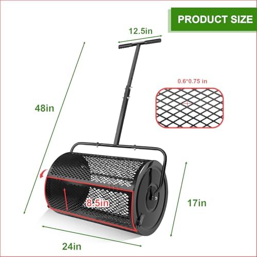 MAKEATREE 24 Inch Compost Spreader and Peat Moss Spreader, Lawn Roller for Spreading Top Soil Manure Dirt, Black