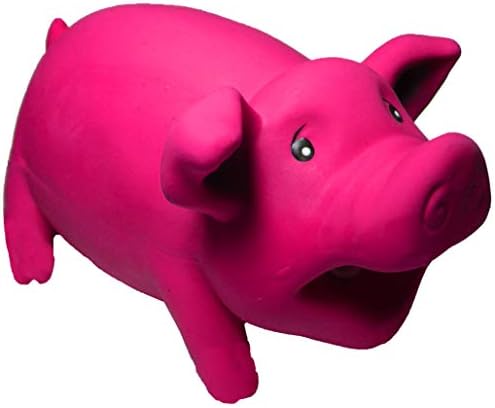 Latex Dog Squeaky Chew Toys, Oink Oink Pink Pig Red 6.89" Stuffed with Cotton