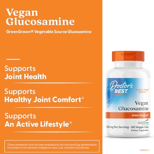 Doctor's Best Vegan Glucosamine Supplement for Men & Women - Glucosamine 1500mg Per 2 Capsules, Joint Health Support for Adults, Gluten Free, Non GMO