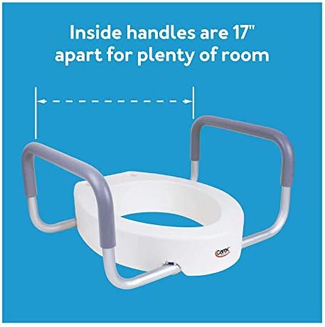Carex 3.5 Inch Raised Toilet Seat with Arms, Round Toilet Seat Riser, 300 lbs Capacity, Elevating and Raising Seat for Elderly and Handicap, Universal