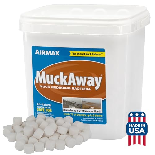 Airmax MuckAway Bacteria Enzyme Tablets for Ponds & Lakes, 16 Scoops | Natural beneficial bacteria muck, sludge & noxious odor solution for cleaner beaches & shorelines; fish, pet & wildlife safe