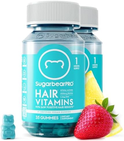SugarbearPRO Hair Vitamin Gummy 2 Month Supply Extra Strength Biotin 6000mcg, Growth for Men & Women, Vegan Vitamin B12, MSM, Inositol, Omega 3, Elderberry, Certified Kosher, Halal, Cruelty-Free