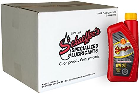 Schaeffer Manufacturing Co. 9005-012 Supreme 9000 Full Synthetic Gasoline Engine Oil 0W-20, 1-Quart Bottle (Pack of 12)