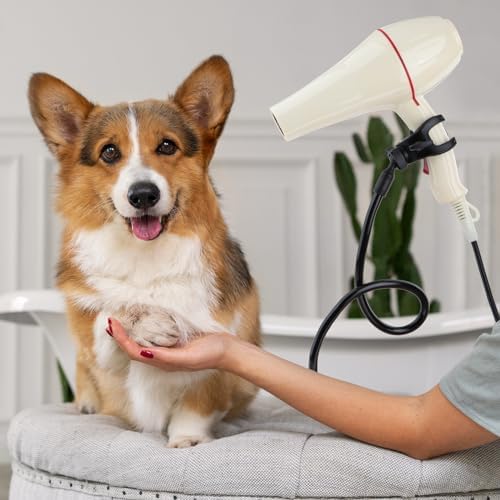 DYNWAVE Dog Hair Dryer Stand, Pet Grooming Table Hair Dryer Holder Hose Tube Holder Hands- Groomers Adjustable Third Arm with Clamp