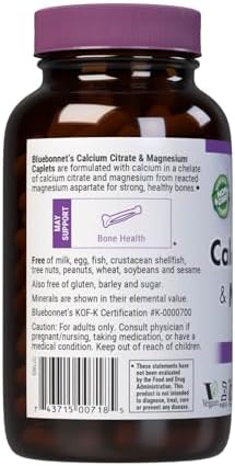 BlueBonnet Calcium Citrate Plus Magnesium Caplets, 90 Count | Bone Health; Non-GMO, Vegan, Kosher Certified, Gluten-Free, Soy-Free, Dairy-Free