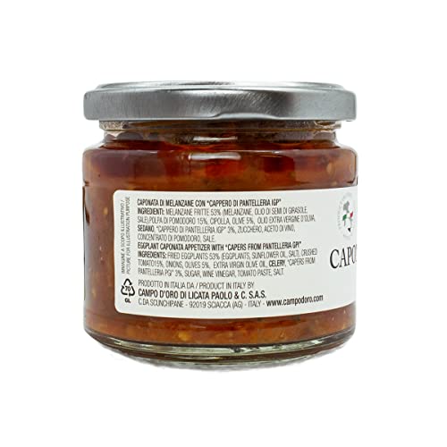 CAMPO D'ORO - Sicilian Eggplant Caponata, Glass Jar 6.3 oz (180g)