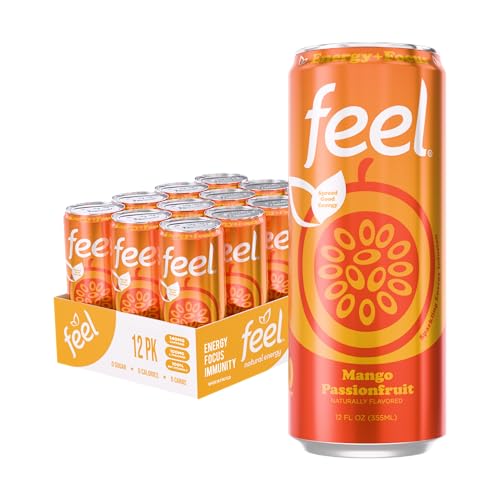 FEEL Variety Pack – Zero Sugar Sparkling Energy Drink – 3 Flavor Assortment, 140mg Plant-Based Caffeine from Green Coffee Beans + L-Theanine – Vitamin C, Vegan, Non-GMO – 12 Pack (12 Fl Oz Cans)